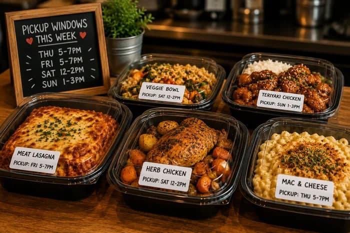 Local cook preparing homemade meals for pickup